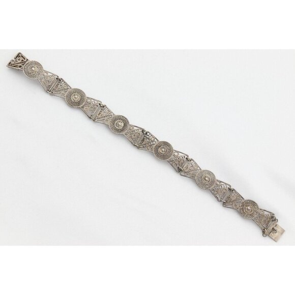 Sterling Silver Filigree Link Bracelet 7 1/4 inch Vintage Israel - Picture 4 of 4